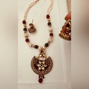 NWT 3-Piece Antique Gold Choker & Jhumka Set
